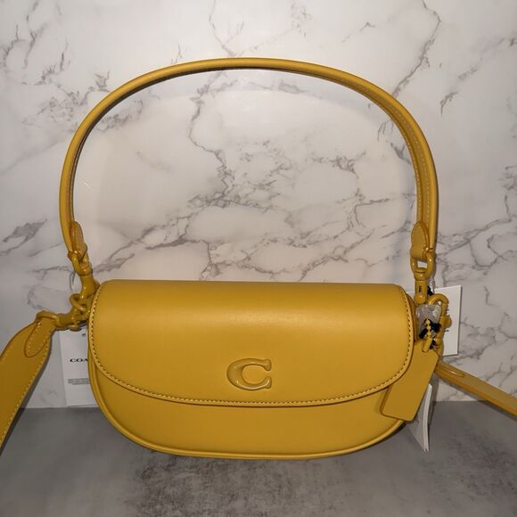 NWT Coach Emmy Saddle Bag 23 in Canary Yellow Glovetanned Leather $395 Retail - Picture 2 of 15